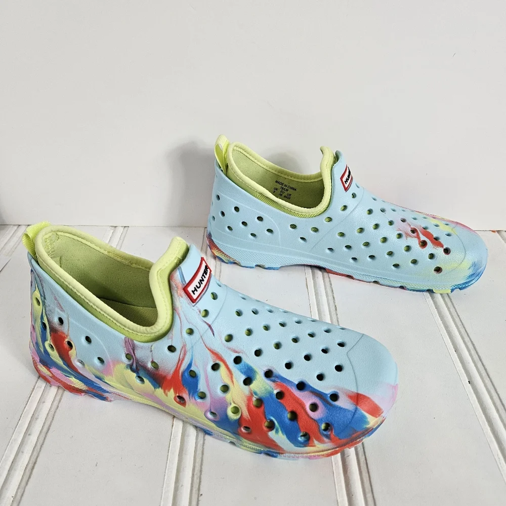 Hunter Kids Water Shoes Size 36 Original Lightweight Marble Blue Yellow Slip On